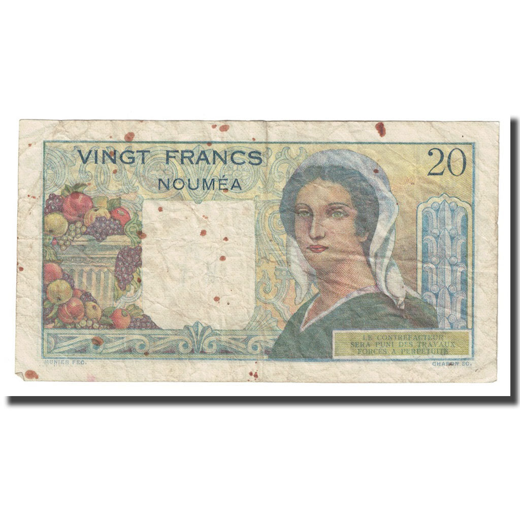 Billet, Nouvelle-Calédonie, 20 Francs, 1951-1963, KM:50a, TB