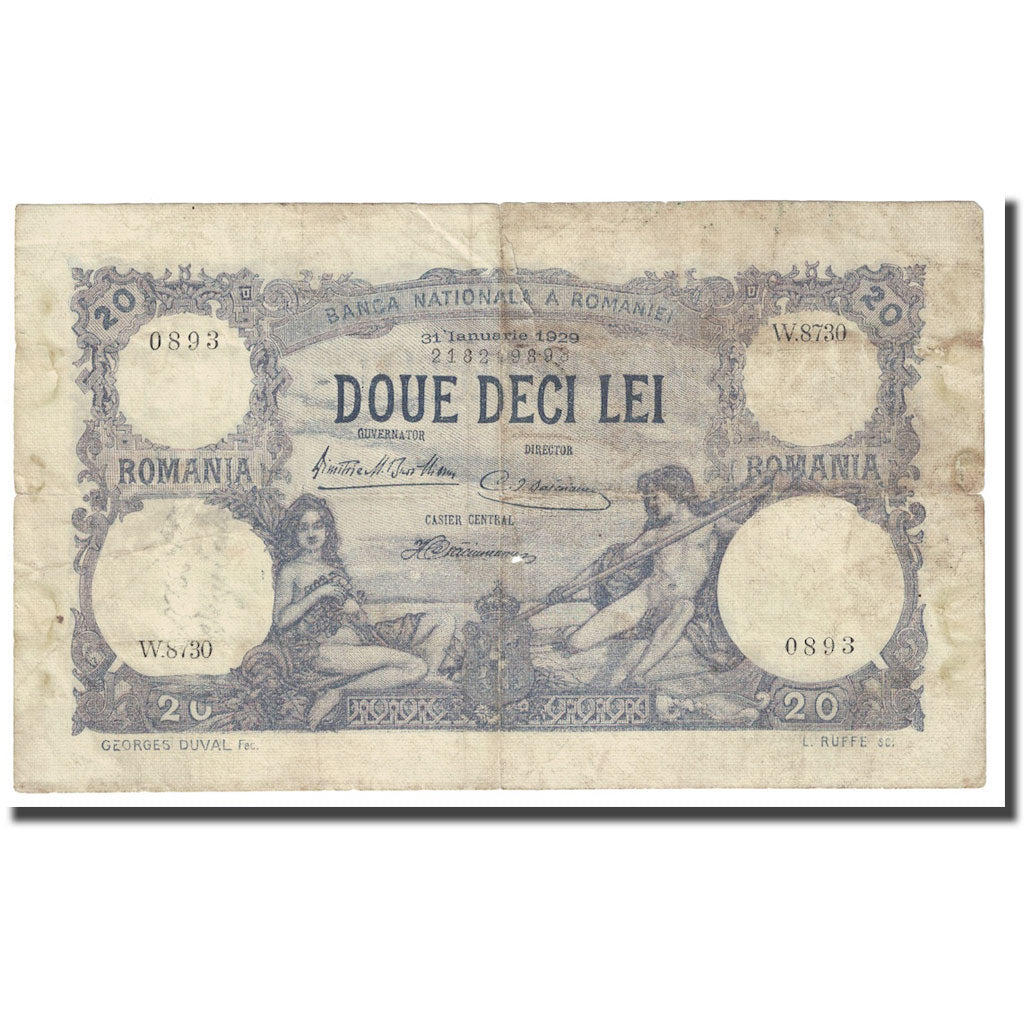 Billet, Roumanie, 20 Lei, 1929, 1929-01-31, KM:20a, TB