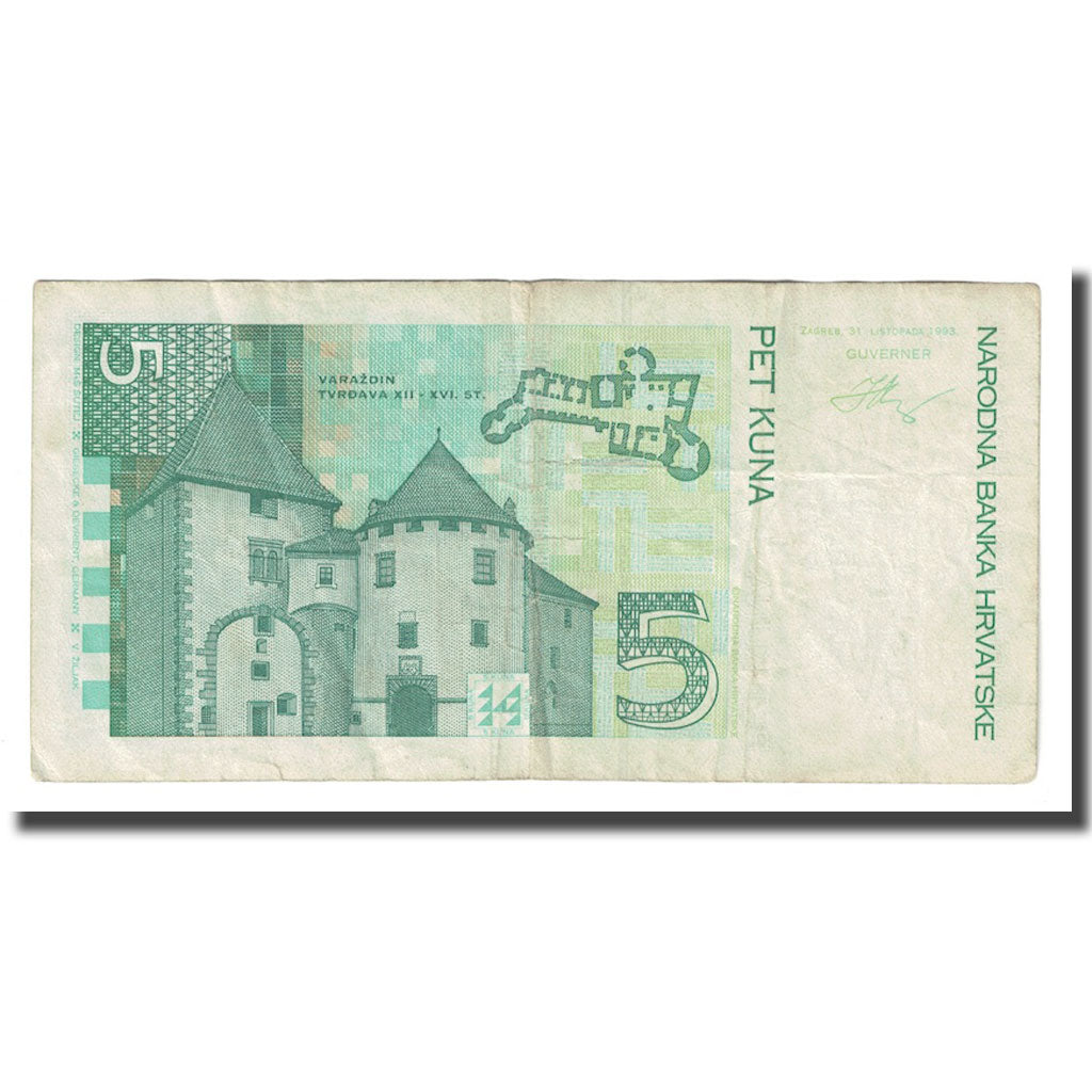 Billet, Croatie, 5 Kuna, 1993, 1993-10-31, KM:28a, TB+