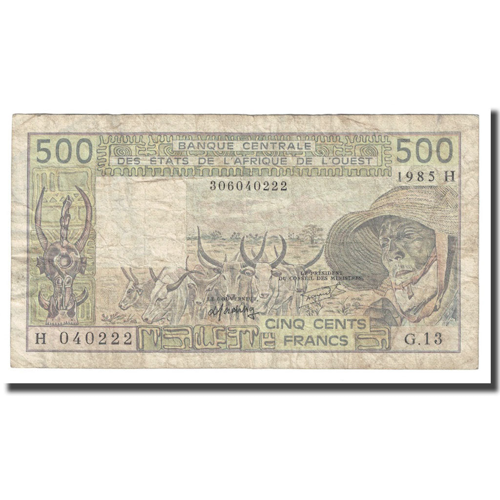 Banconote, Stati dell'Africa occidentale, 500 Francs, 1985, KM:706Kh, MB