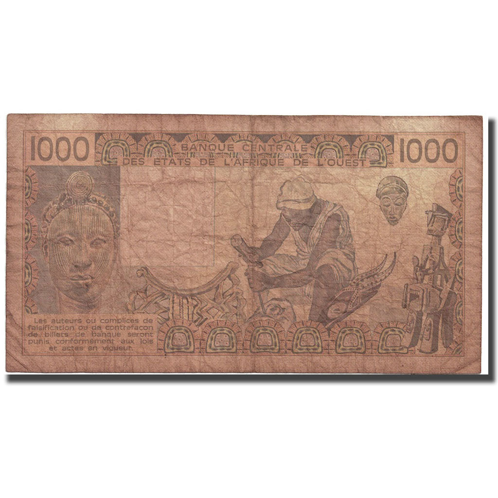 Billet, West African States, 1000 Francs, 1986, KM:207Bf, B+
