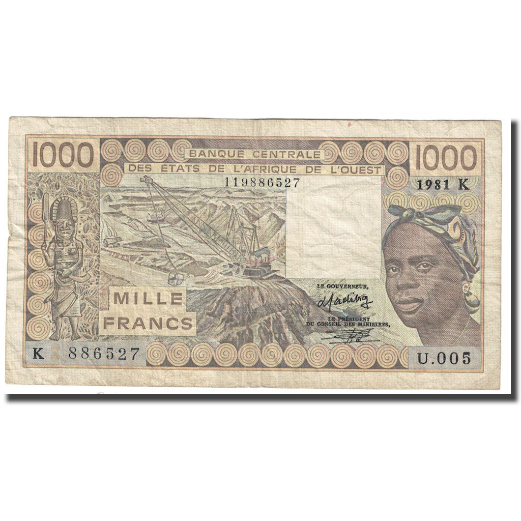 Geldschein, West African States, 1000 Francs, 1981, KM:207Bb, S