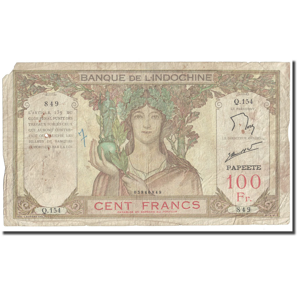 Banknote, Tahiti, 100 Francs, Undated (1939-65), KM:14d, F(12-15)