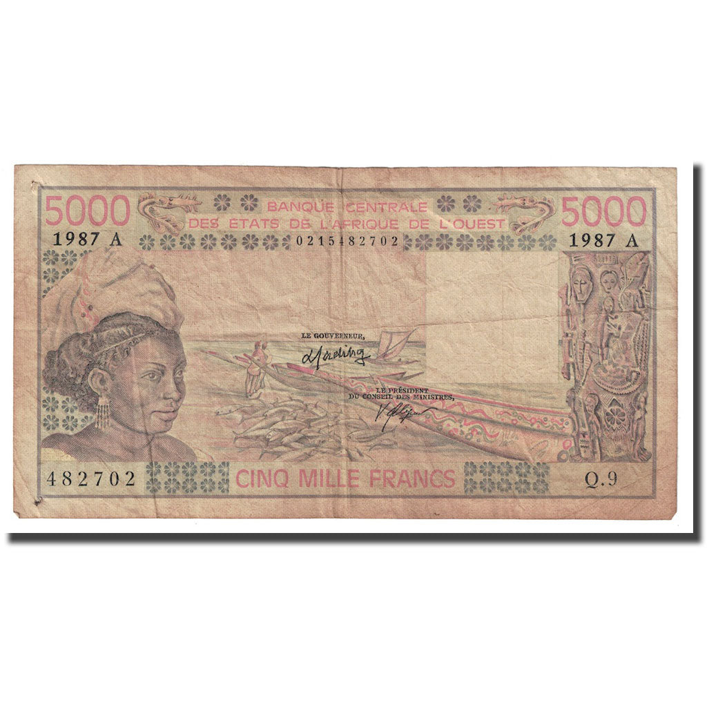 Banconote, Stati dell'Africa occidentale, 5000 Francs, 1987, KM:208Bk, MB