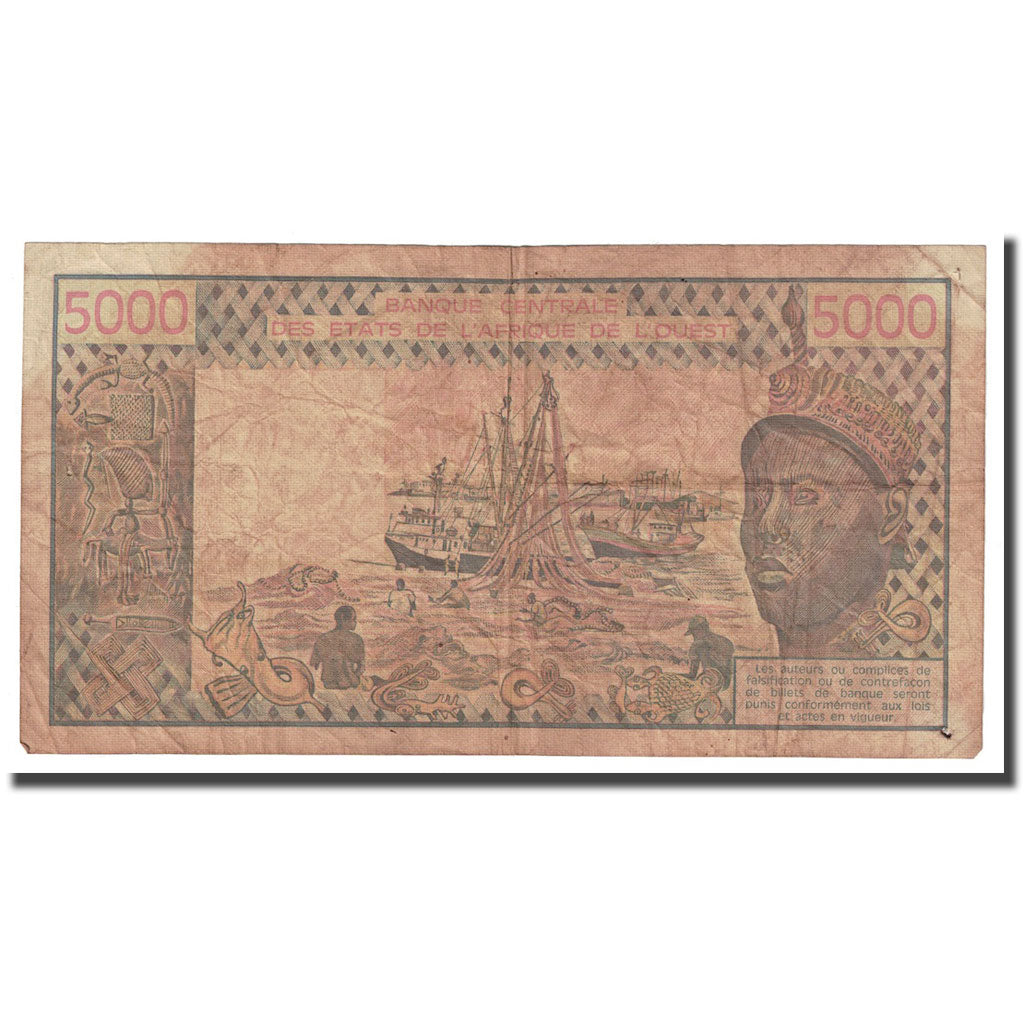 Banconote, Stati dell'Africa occidentale, 5000 Francs, 1987, KM:208Bk, MB