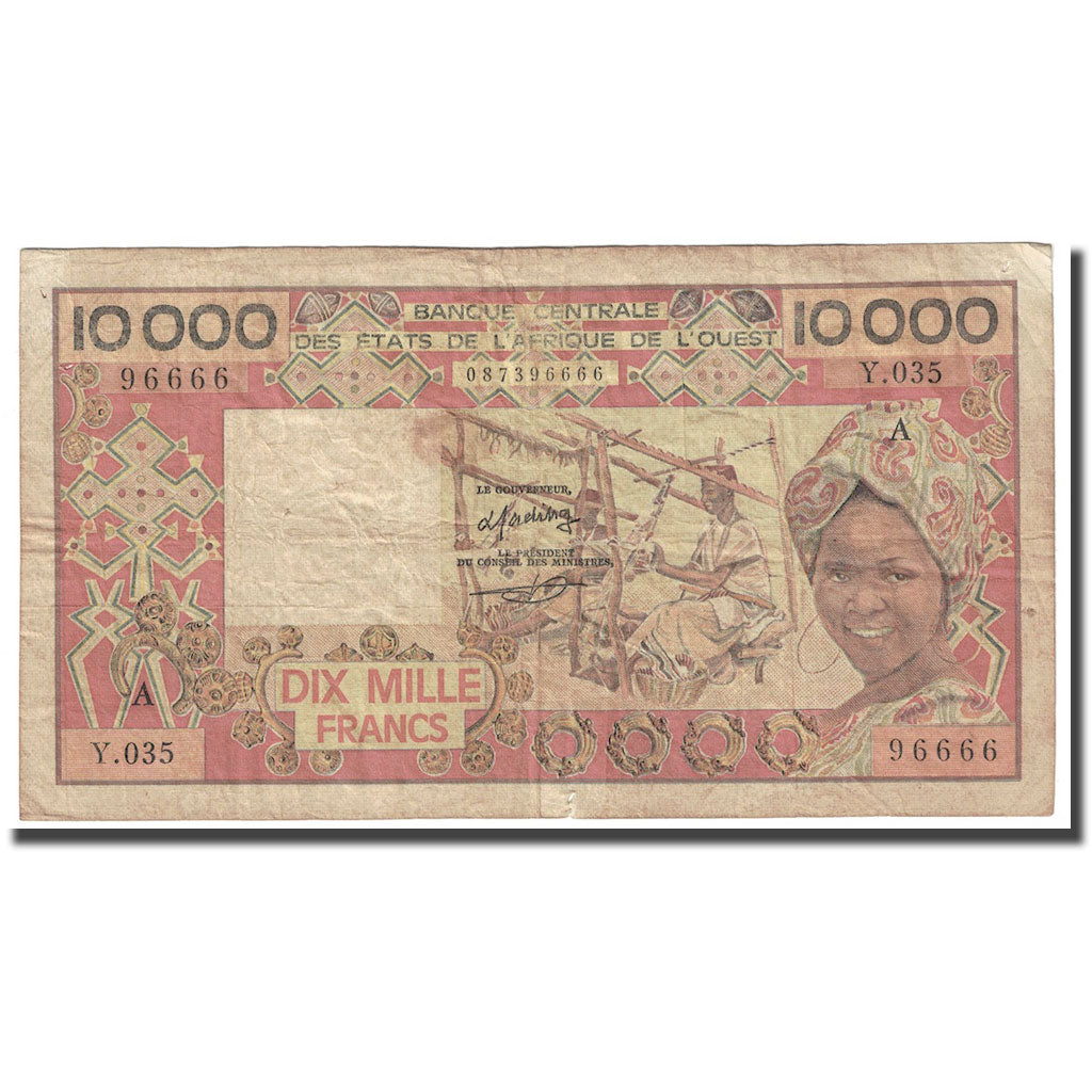 Billet, West African States, 10,000 Francs, Undated (1977-92), KM:109Ad, TB