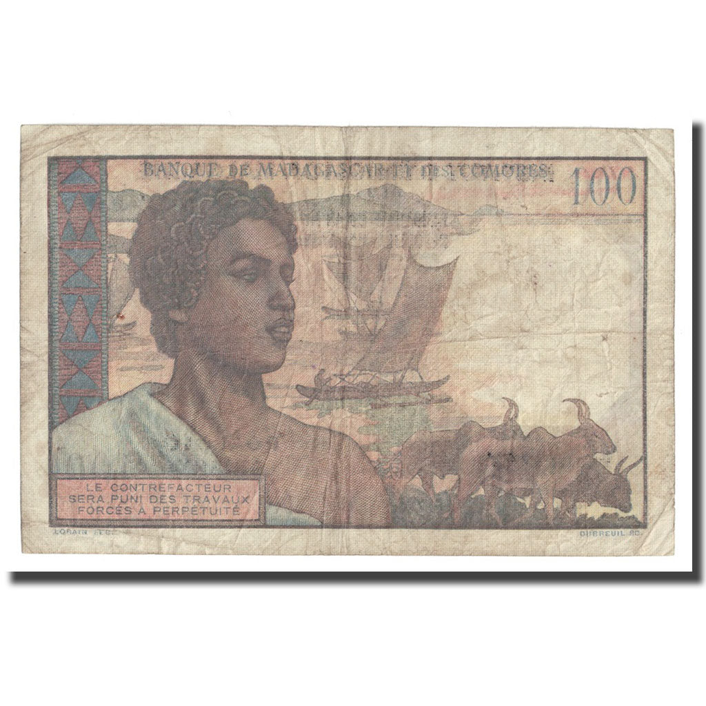 Billet, Madagascar, 100 Francs =  20 Ariary, Undated (1961), KM:52, TB