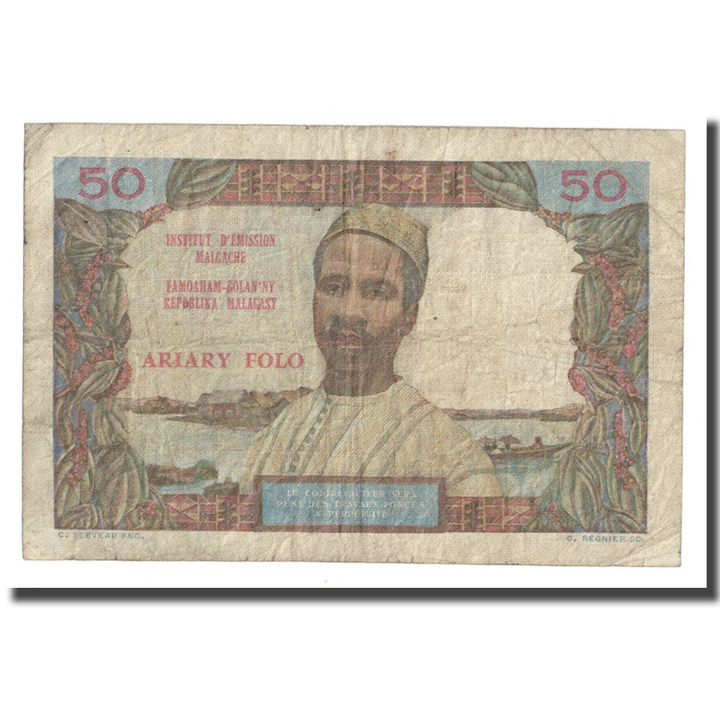 Billete, 50 Francs = 10 Ariary, undated (1969), Madagascar, KM:61, BC