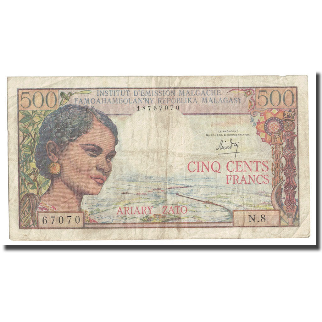 Geldschein, Madagascar, 500 Francs = 100 Ariary, 1966, KM:58a, S+
