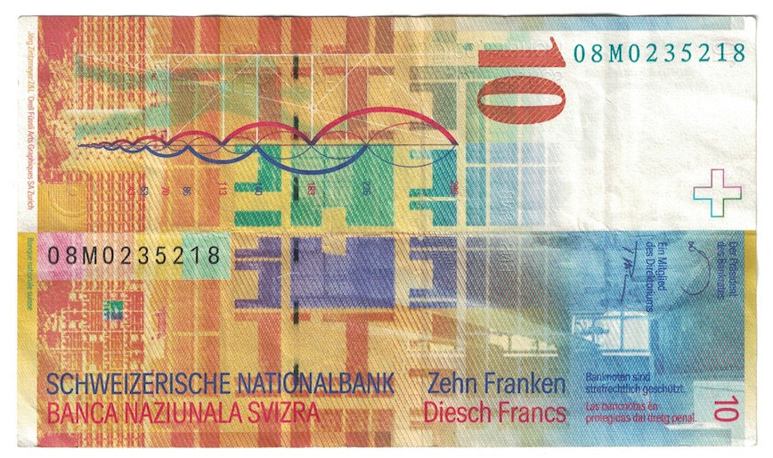 Geldschein, Schweiz, 10 Franken, 1995, KM:66a, SS+