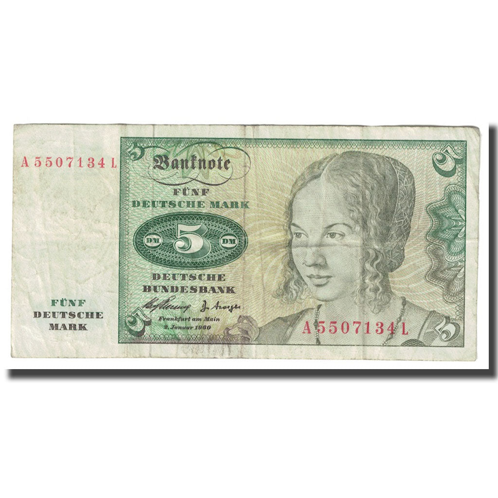 Billet, République fédérale allemande, 5 Deutsche Mark, 1960, 1960-01-02
