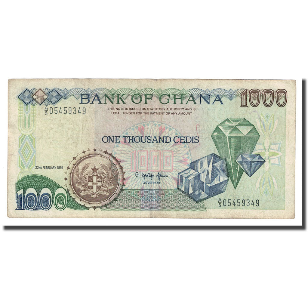 Banconote, Ghana, 1000 Cedis, 1991, 1991-02-22, KM:29a, MB+