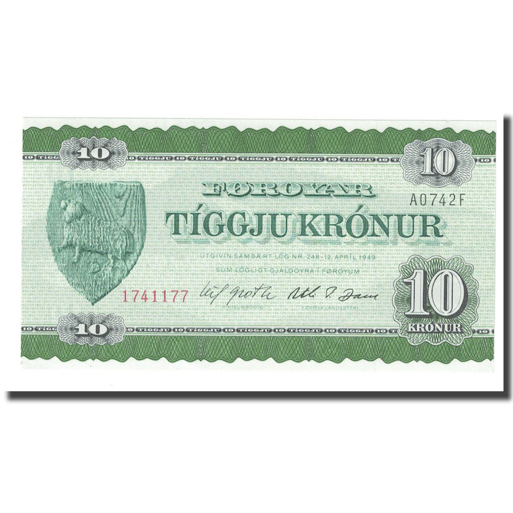 Geldschein, Faroe Islands, 10 Kronur, 1949, UNZ