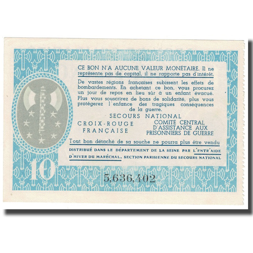 France, Bon de Solidarité, 10 Francs, 1941, UNC(64)