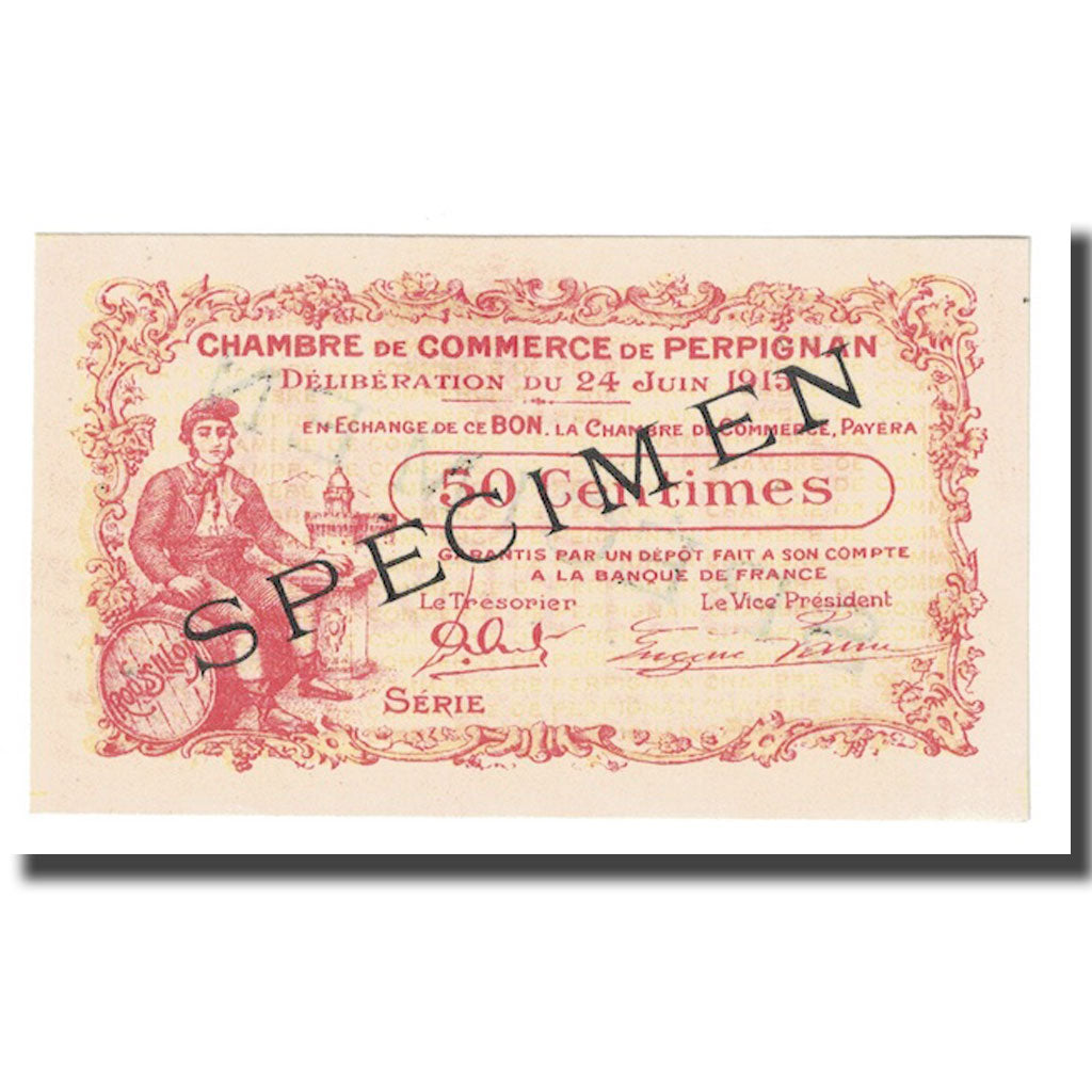 France, 50 Centimes, Specimen, PIROT 100-6, 1916, 1916-12-31, PERPIGNAN, UNC(63)