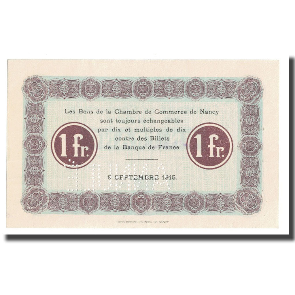 France, Nancy, 1 Franc, 1915, ANNULÉ, SUP+, Pirot:87-3