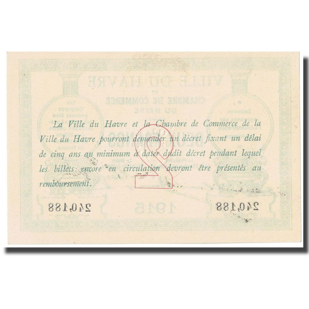 France, 2 Francs, PIROT 68-12, 1915, Le Havre, UNC(60-62)