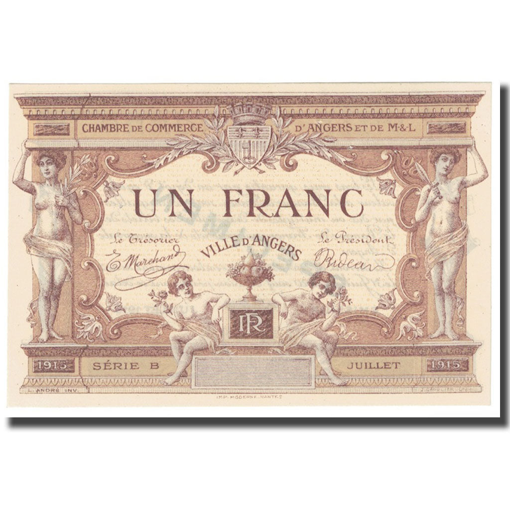 França, Angers, 1 Franc, 1915, Espécime, EF(40-45), Pirot:8-2