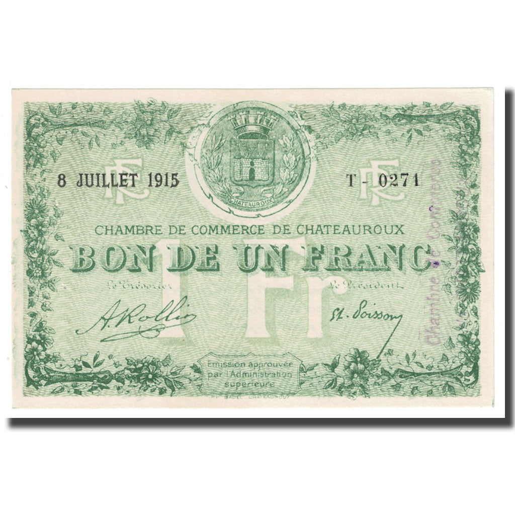 França, Chateauroux, 1 Franc, 1915, AU(55-58), Pirot:46-6