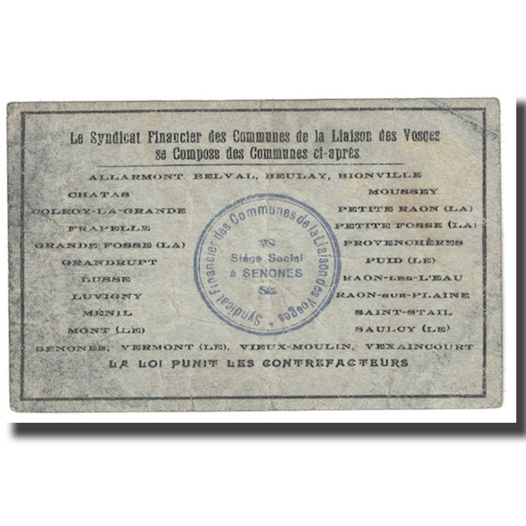 Francia, 50 Centimes, 1916, 1916-08-14, Vosges, MB+