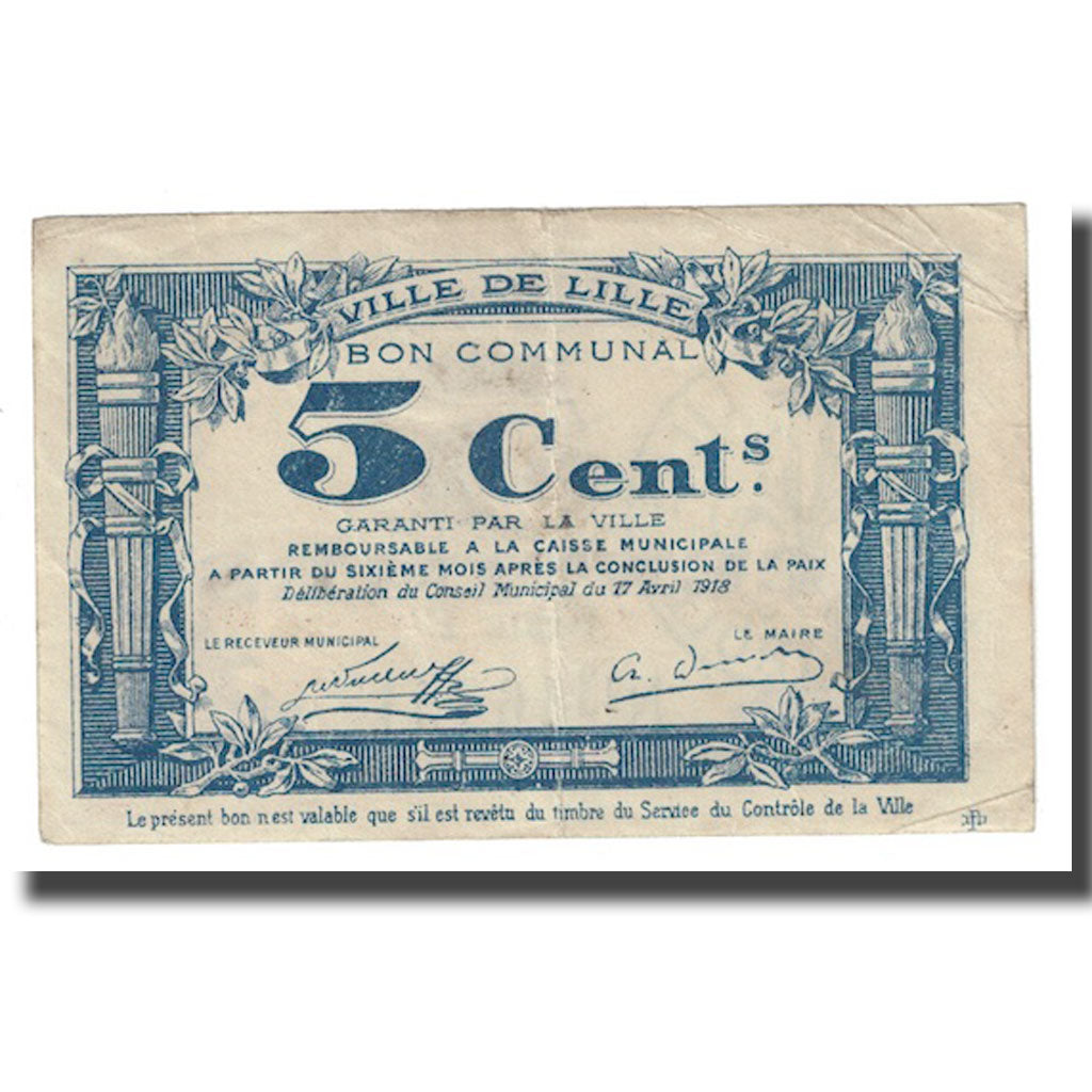 France, Lille, 5 Centimes, 1918, TB+, Pirot:59-1630