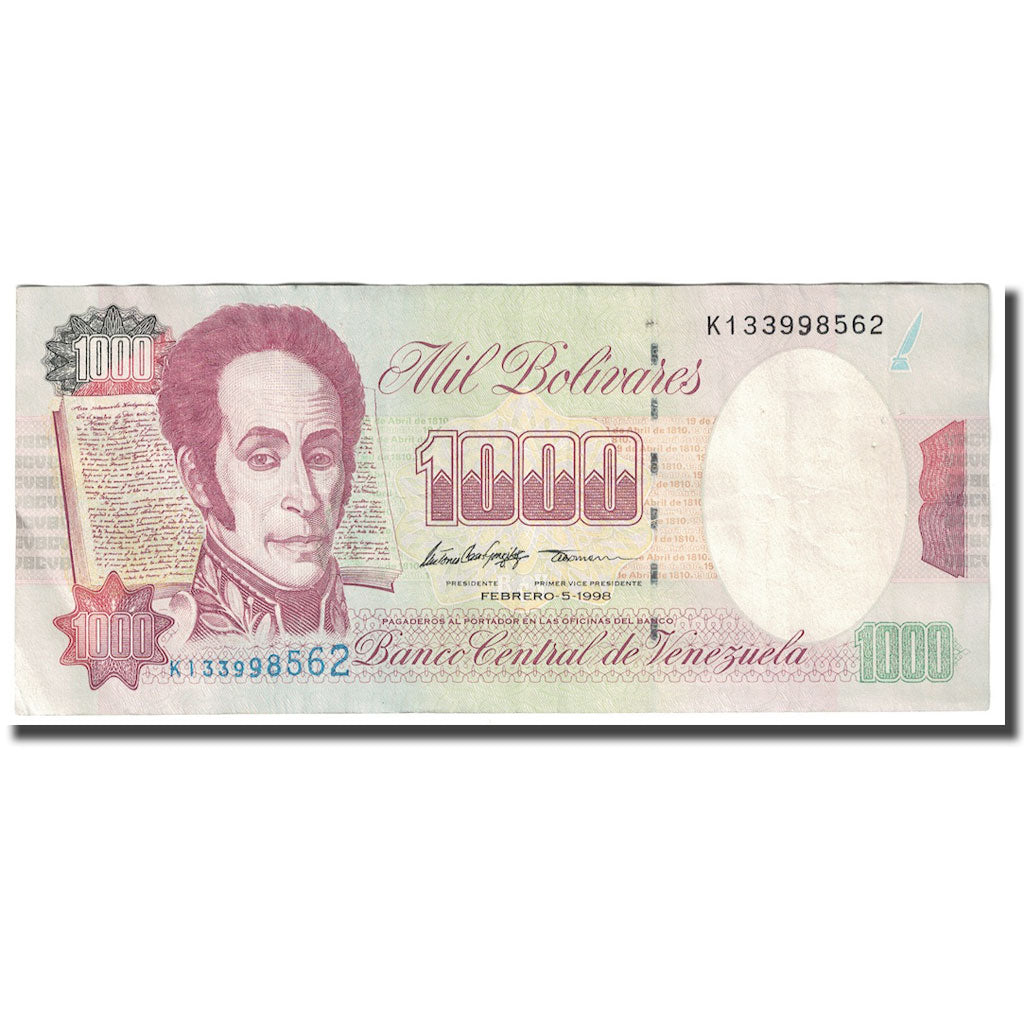 Banknot, Venezuela, 1000 Bolivares, 1998, 1998-02-05, KM:76d, VF(20-25)