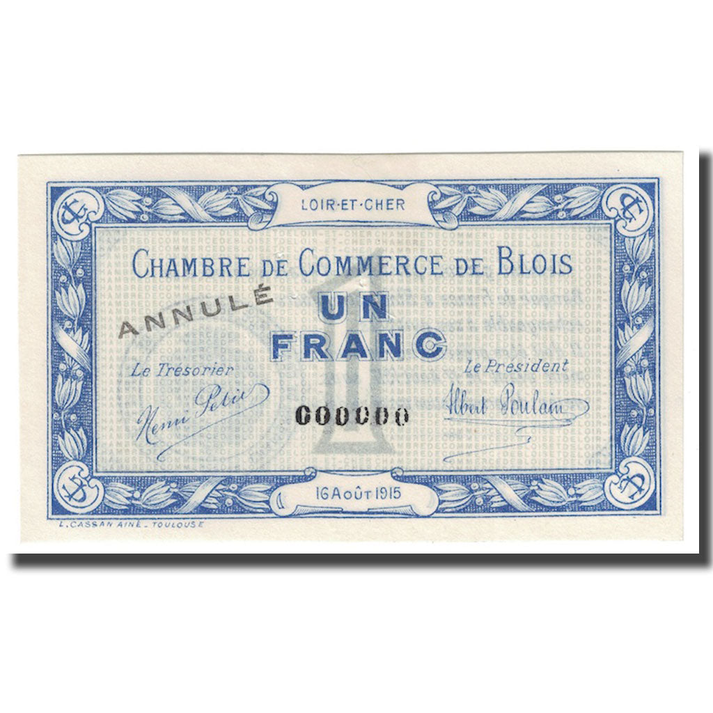 France, Blois, 1 Franc, 1915, ANNULÉ, NEUF, Pirot:28-4