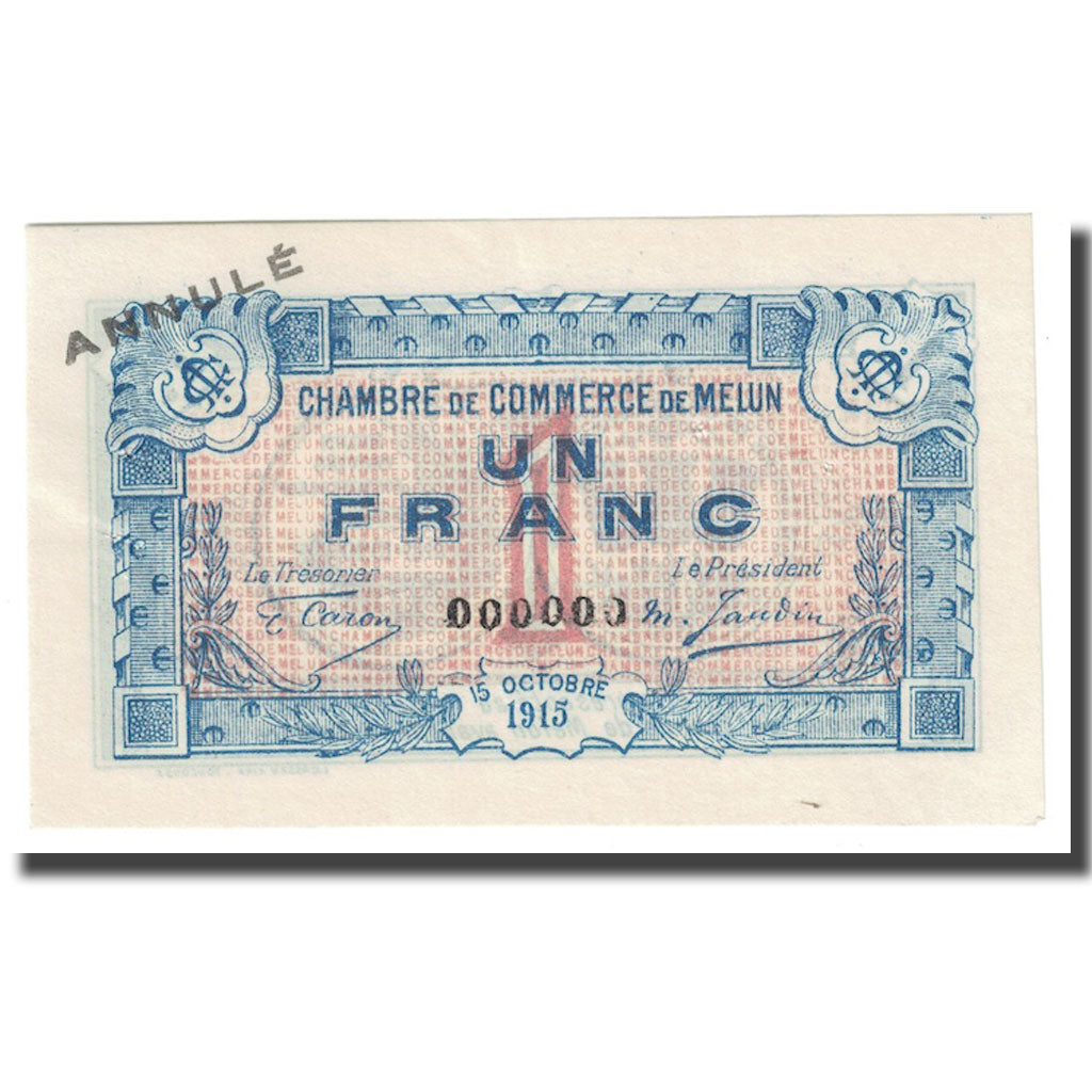 Francia, Melun, 1 Franc, 1915, ANNULÉ, FDS, Pirot:80-4