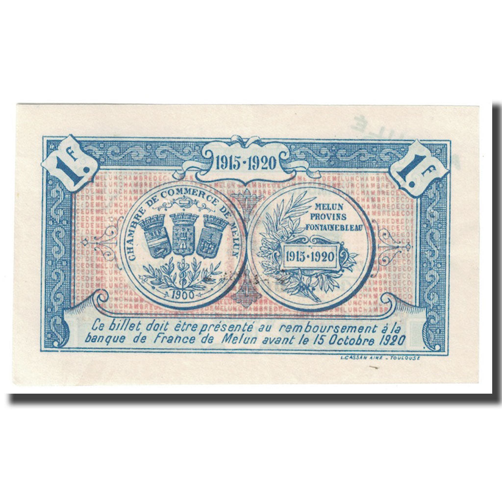 Francia, Melun, 1 Franc, 1915, ANNULÉ, FDS, Pirot:80-4