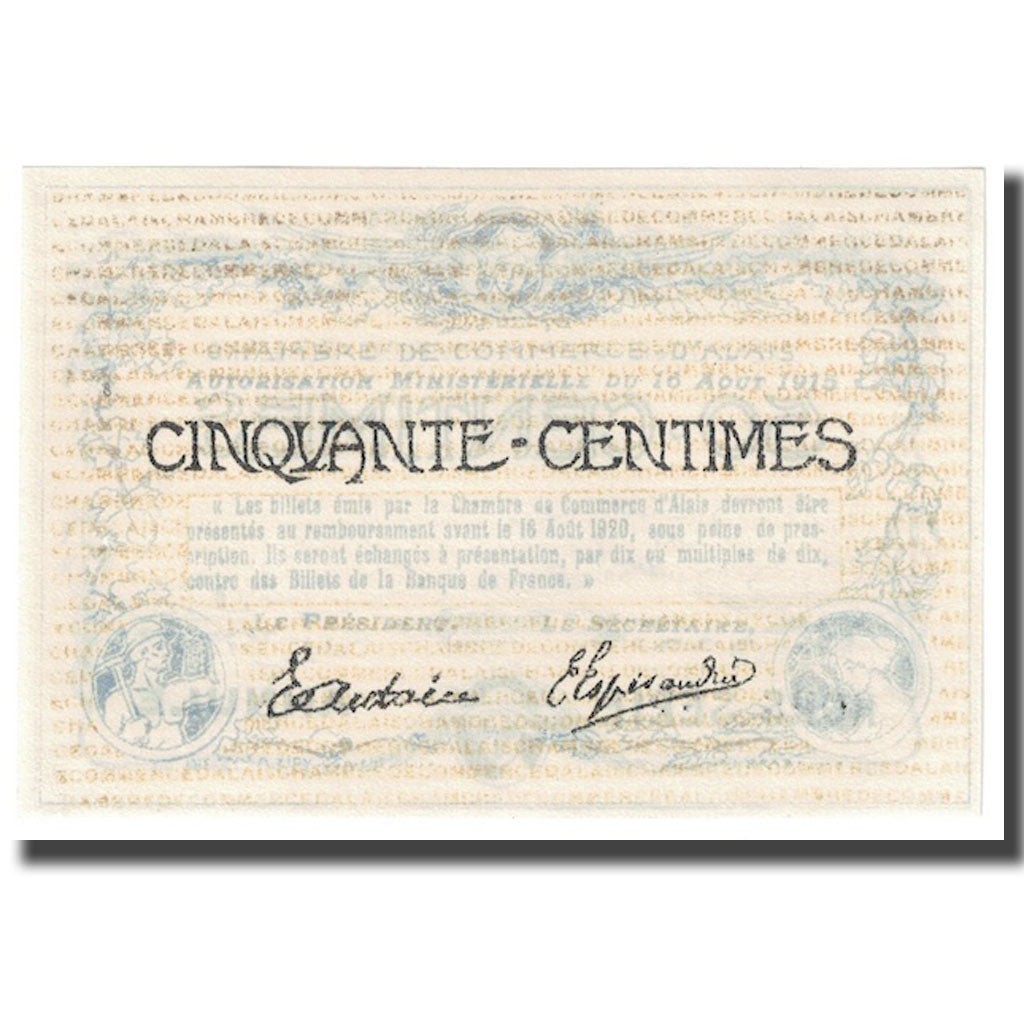 Francia, 50 Centimes, PIROT 4-3, ANNULÉ, 1915, 1915-08-16, ALAIS, FDS