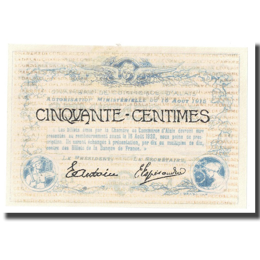 France, 50 Centimes, PIROT 4-1, ANNULÉ, 1915, 1915-08-16, ALAIS, NEUF