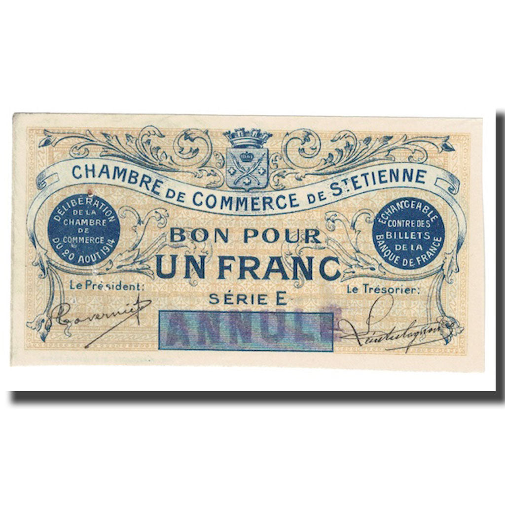 France, Saint-Etienne, 1 Franc, 1914, ANNULÉ, UNC(63), Pirot:114-2