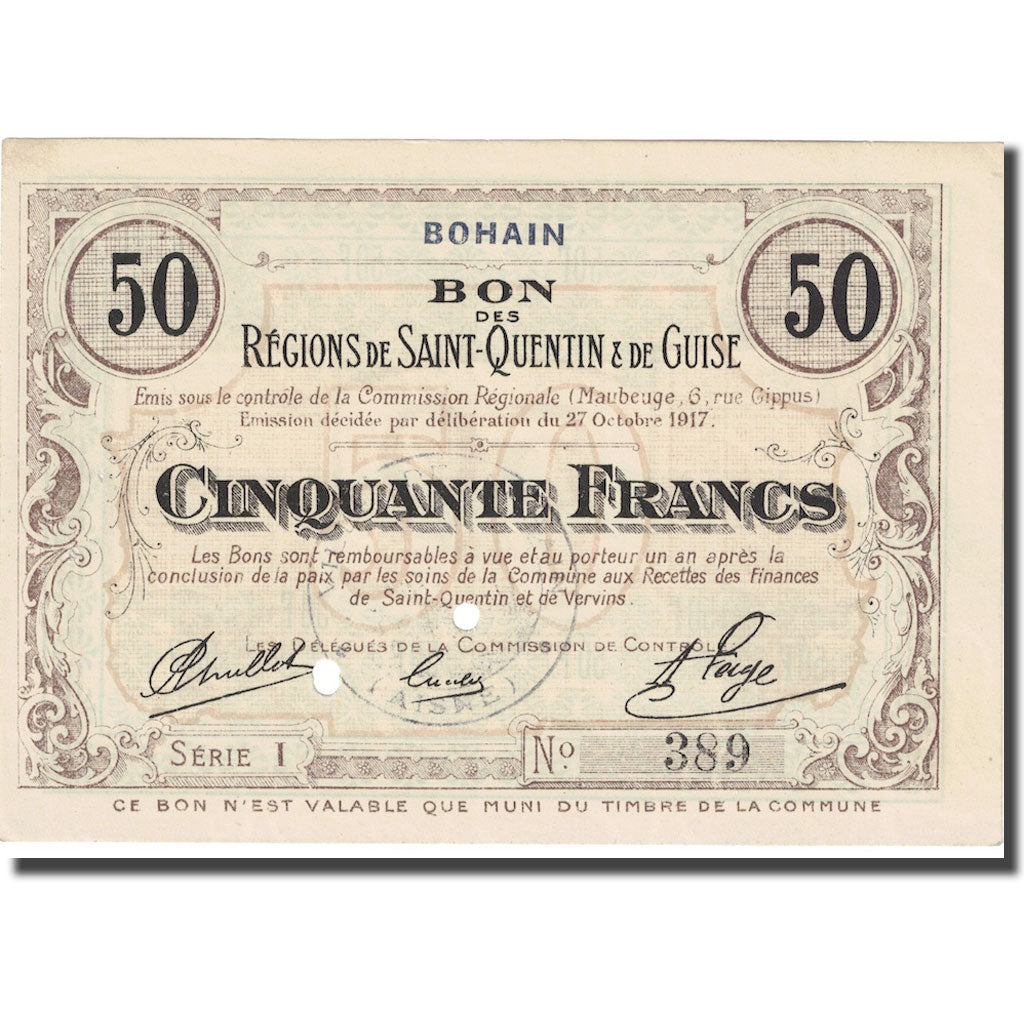 France, 50 Francs, Bohain, 1917, 1917-10-27, Saint-Quentin et Guise, SPL