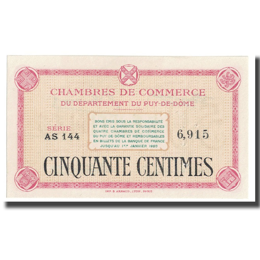Francja, Puy de Dôme, 50 Centimes, 1920, UNC(63), Pirot:103-3