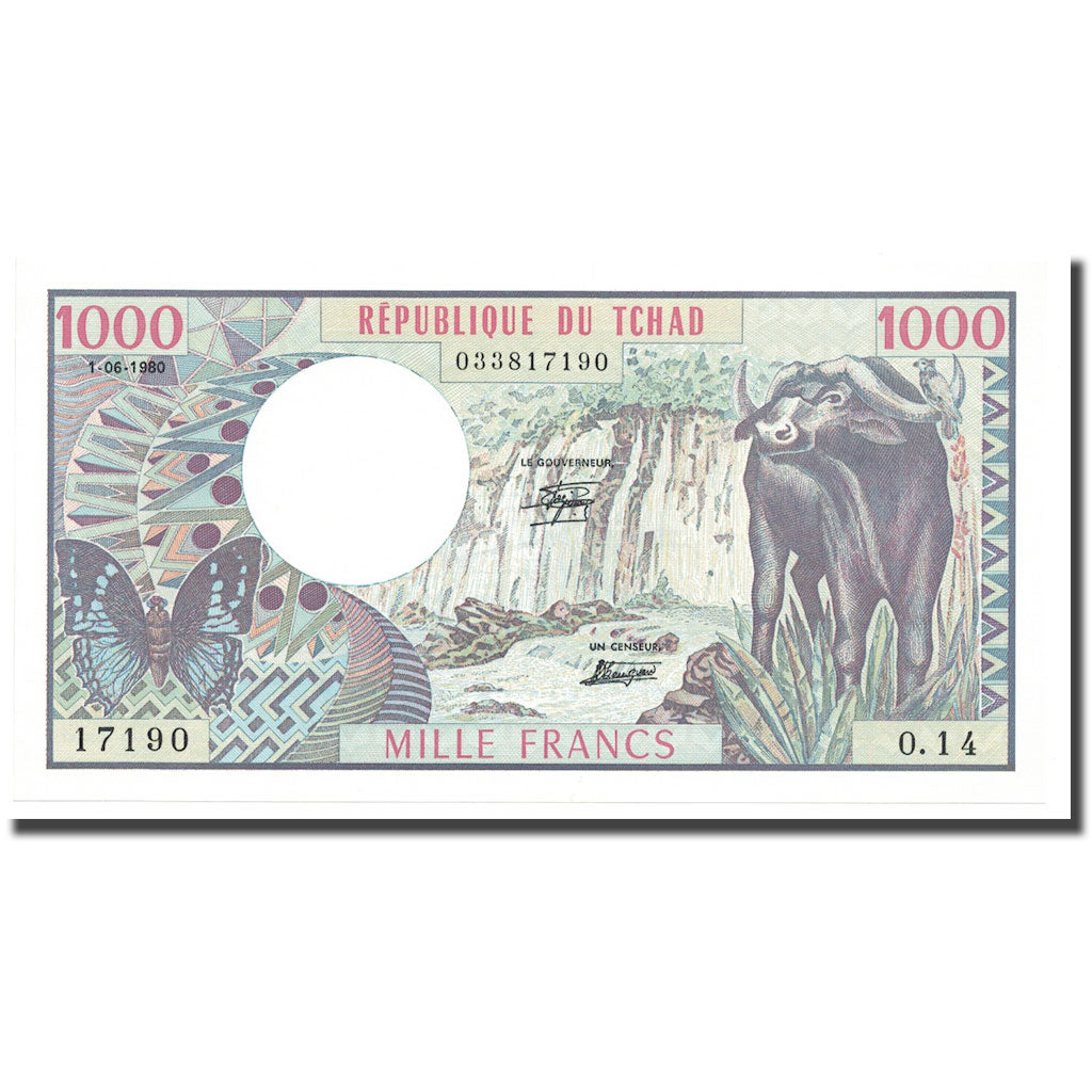 Geldschein, Chad, 1000 Francs, 1980, 1980-06-01, KM:7, UNZ