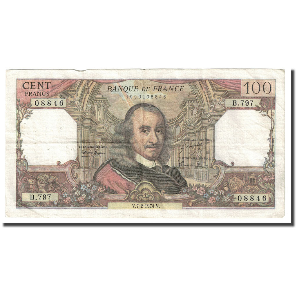 Francia, 100 Francs, Corneille, 1974, 1974-02-07, BC+, Fayette:65.45, KM:149d