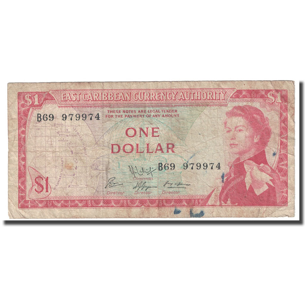 Billet, Etats des caraibes orientales, 1 Dollar, Undated (1965), KM:13d, B+