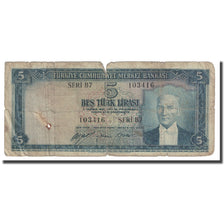 Banconote, Turchia, 5 Lira, 1965, 1965-01-04, KM:174a, D