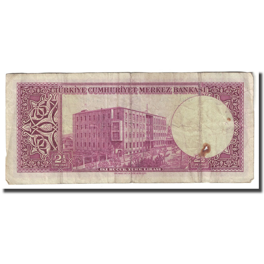Banknote, Turkey, 2 1/2 Lira, 1957, 1957-07-01, KM:152a, VF(20-25)