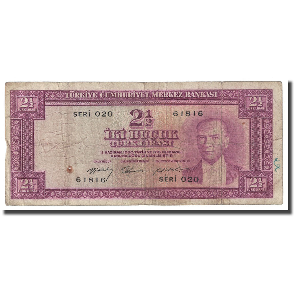 Geldschein, Türkei, 2 1/2 Lira, 1955, 1955-01-03, KM:151a, S