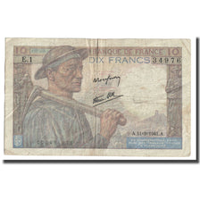 France, 10 Francs, Mineur, 1941, 1941-09-11, VF(20-25), Fayette:8.1, KM:99a