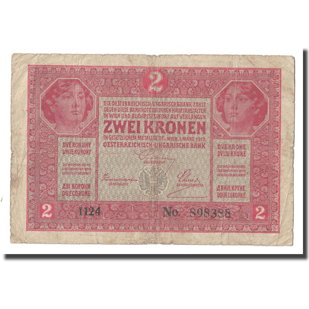 Banconote, Austria, 2 Kronen, 1917, 1917-03-01, KM:21, D+