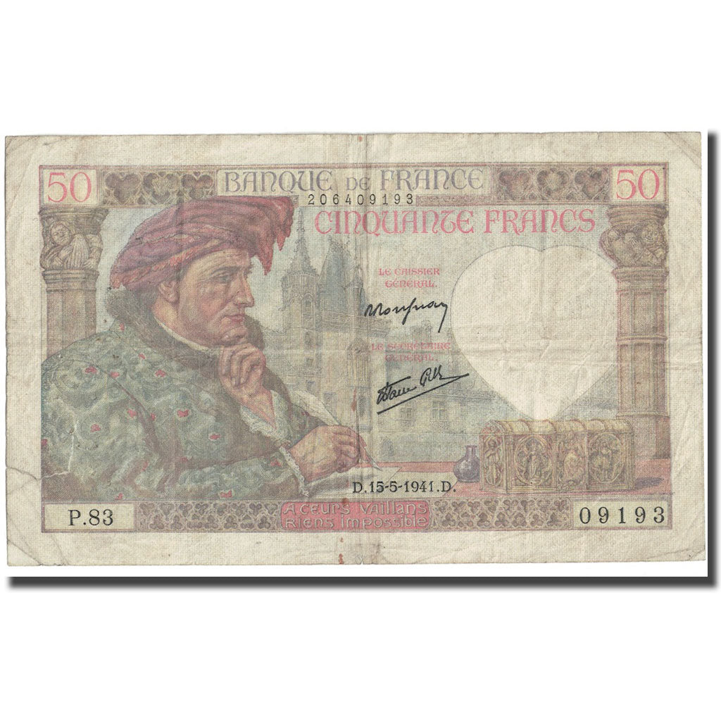 Francia, 50 Francs, Jacques Coeur, 1941, 1941-05-15, RC, Fayette:19.11, KM:93