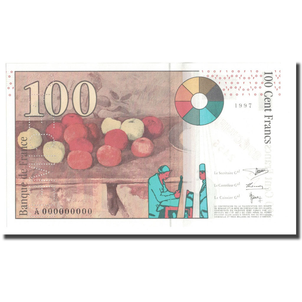 France, 100 Francs, Cézanne, 1997, Specimen, UNC(65-70), Fayette:74.00SPN
