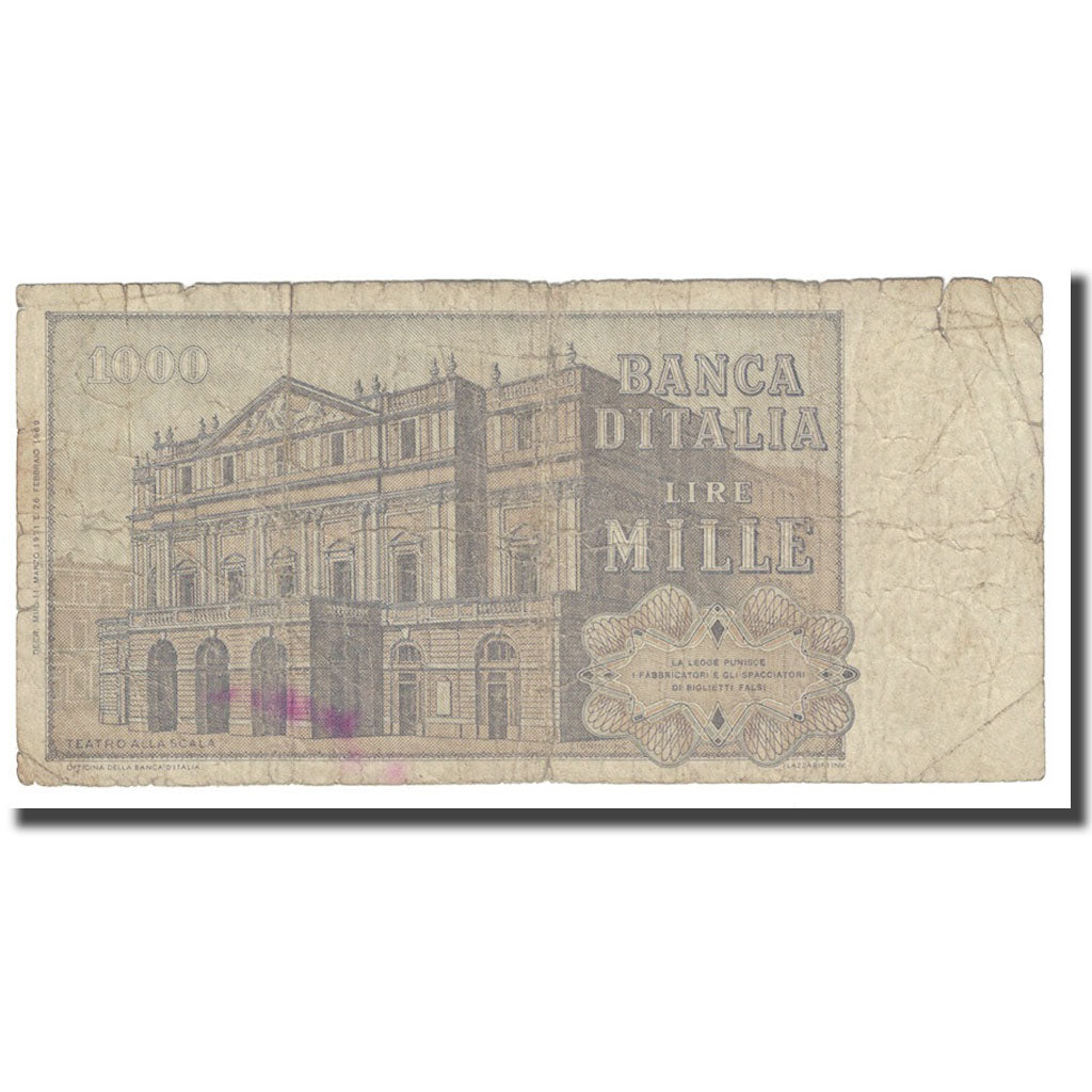 Nota, Itália, 1000 Lire, 1969, 1969-02-26, KM:101b, VG(8-10)