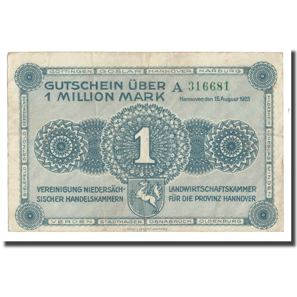 Billet, Allemagne, 1 Million Mark, 1923, 1923-08-15, KM:S1101, TB