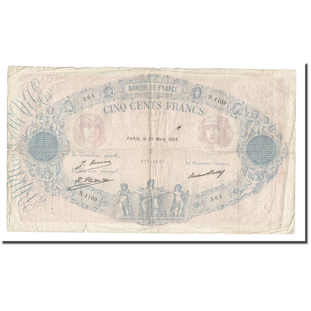 França, 500 Francs, Bleu et Rose, 1928, 1928-03-30, VG(8-10), Fayette:30.31