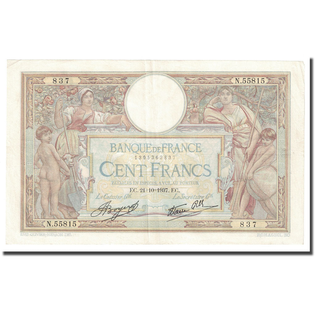 Francia, 100 Francs, Luc Olivier Merson, 1937, 1937-10-21, BB, Fayette:25.03