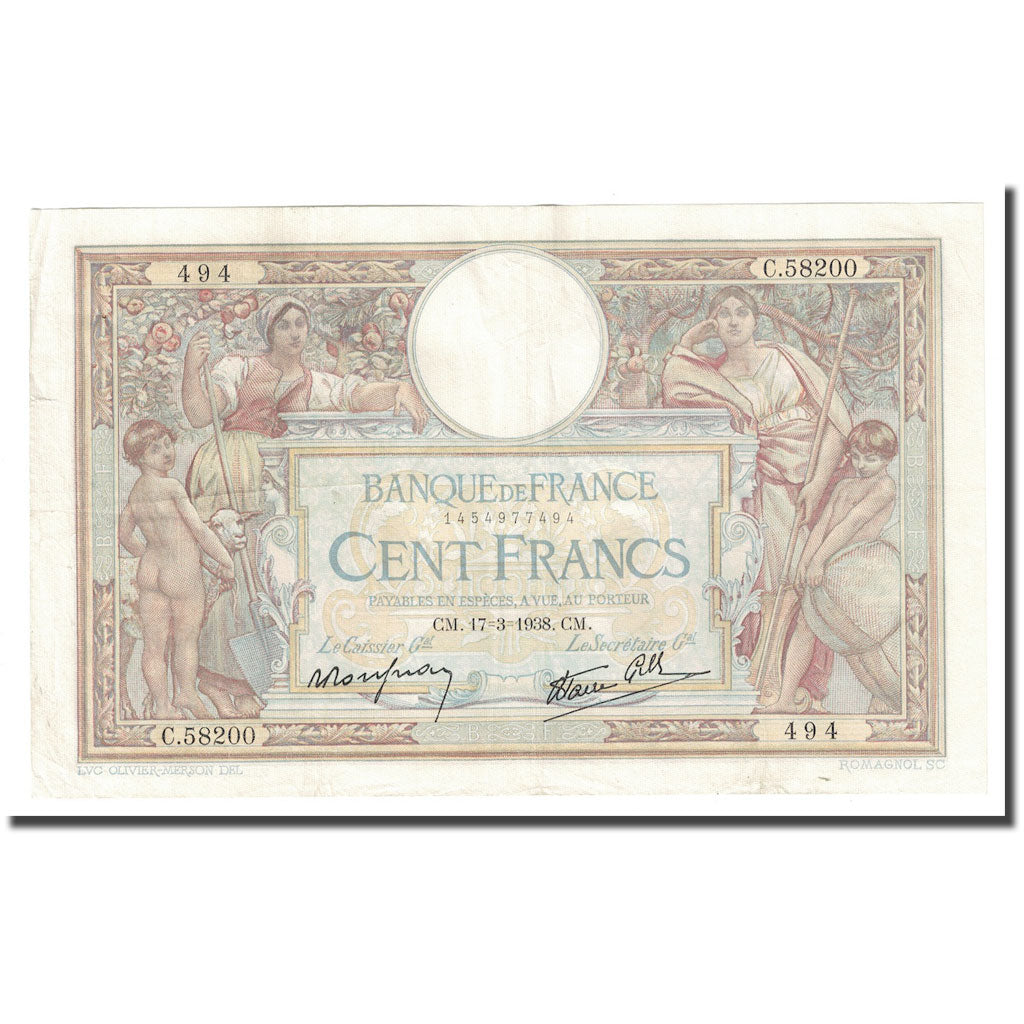 France, 100 Francs, Luc Olivier Merson, 1938, 1938-03-17, TTB, Fayette:25.13
