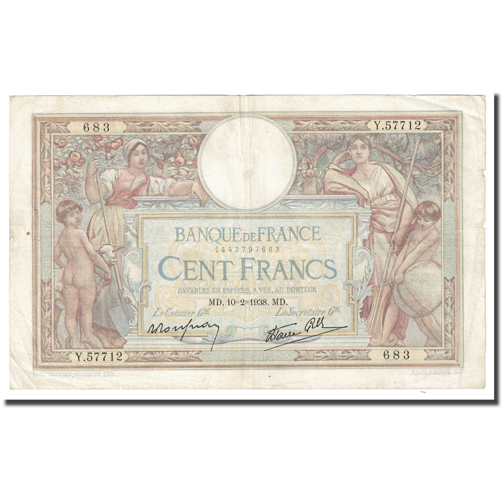 France, 100 Francs, Luc Olivier Merson, 1938, 1938-02-10, TB, Fayette:25.10